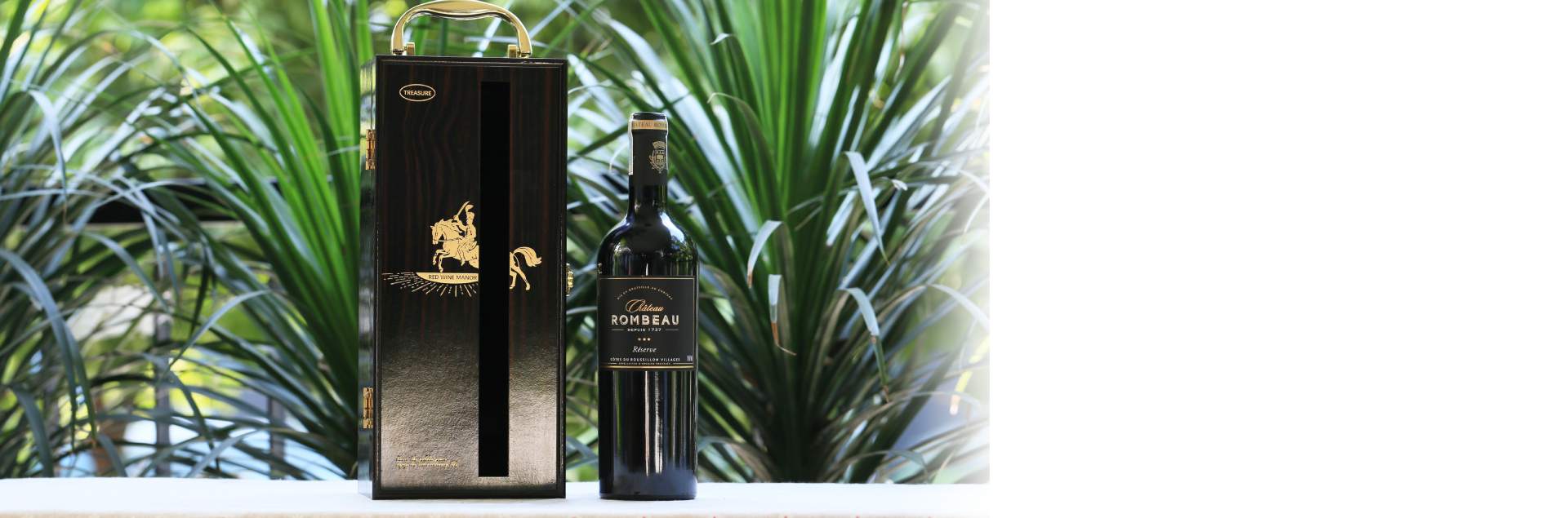 Rượu Vang Pháp Domaine Rombeau Reseve Cotes Du kèm hộp sơn mài đơn phối kính